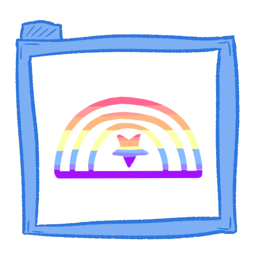 a hollow blue folder. inside of it is the star and rainbow design of the xenogender flag, coloured in the stripes of the xenogender flag.